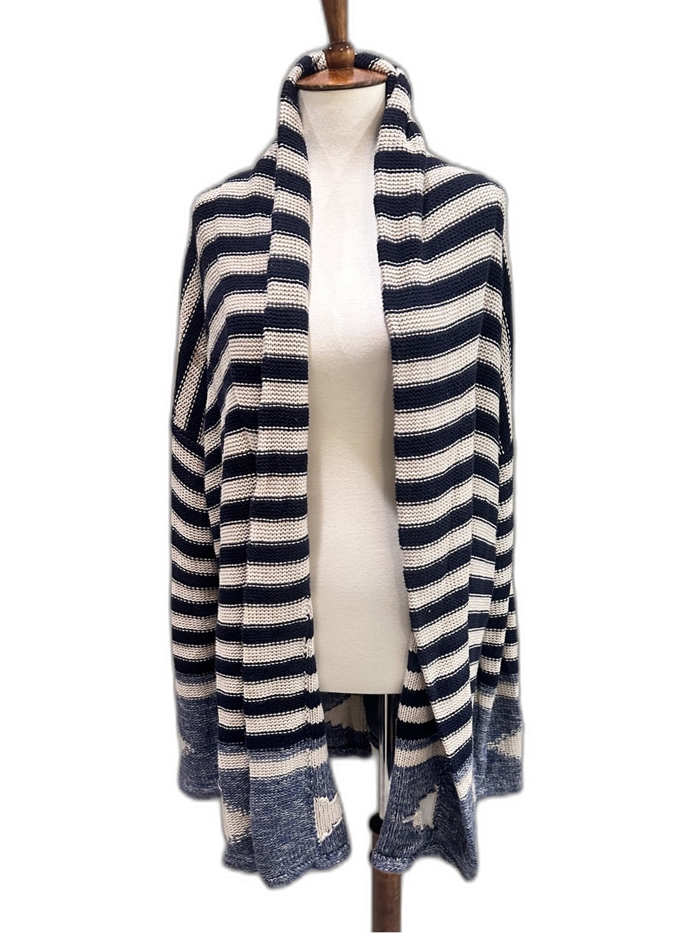 Ralph Lauren LRL Navy & Cream Striped Open-Front Cardigan Large